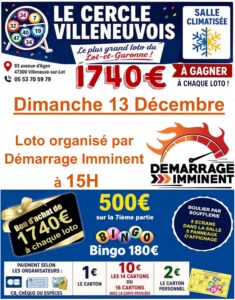 Grand loto du dimanche 13 décembre 2026 au Cercle Villeneuvois