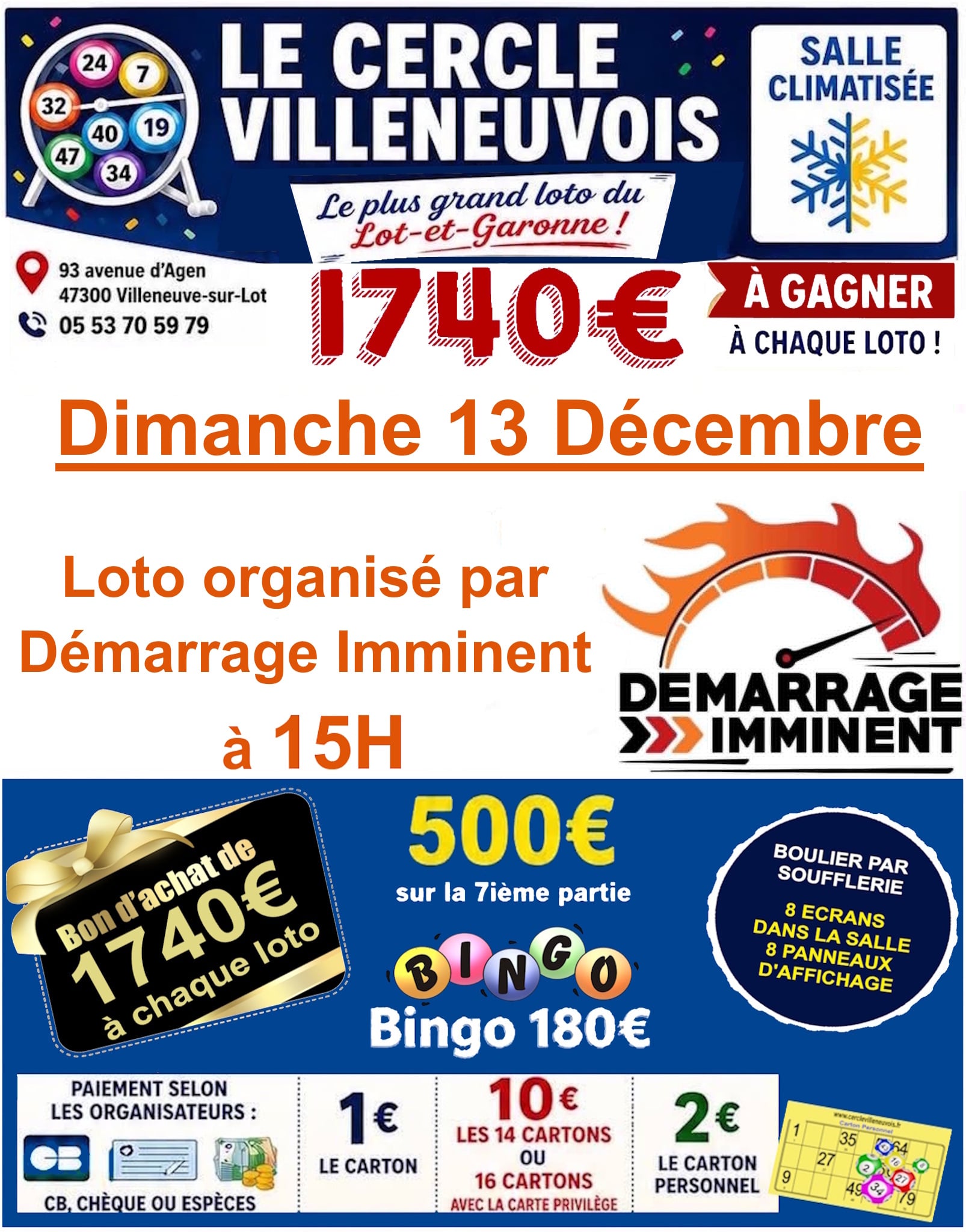 Grand loto du dimanche 13 décembre 2026 au Cercle Villeneuvois